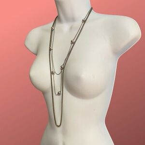 Silver Tone Triple Strand Chain Necklace With Accent Beads